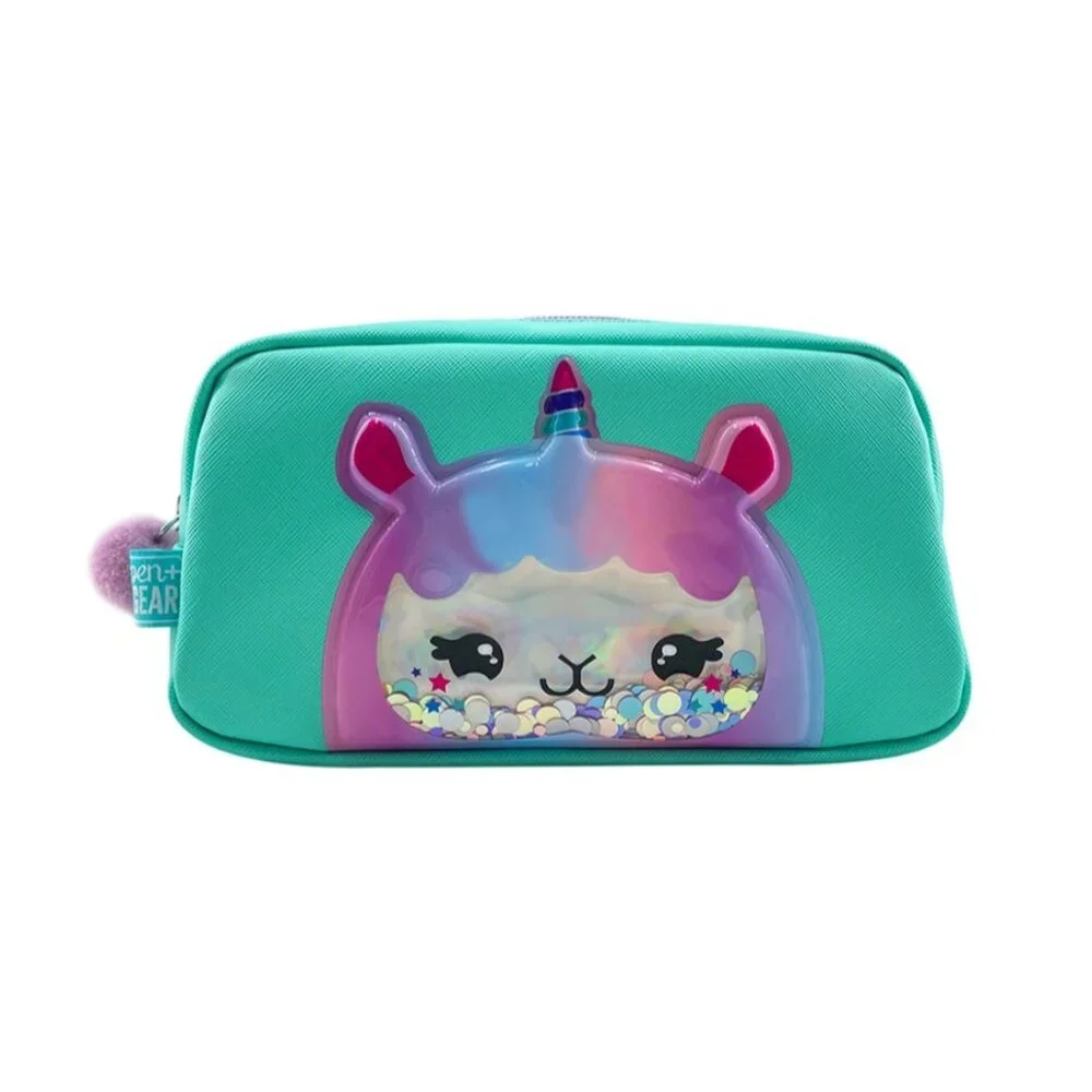 PEN+GEAR Green Cute Alpaca Pattern Shake Sequins Pencil Pouch